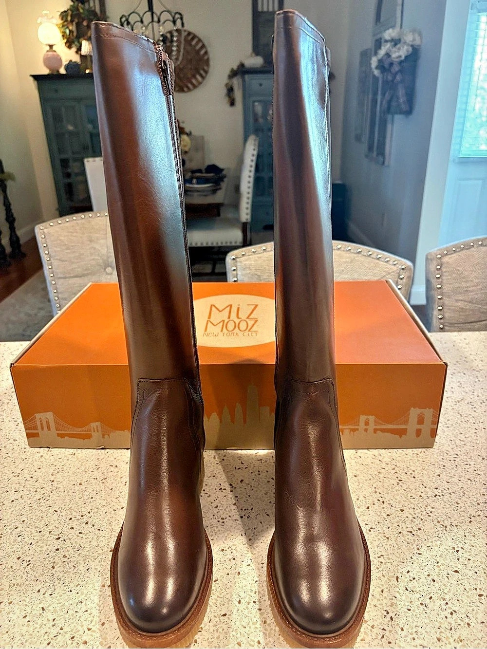 Miz Mooz Adriana Tall Wedge Leather Boots Brown EU 40 US 9 Zip Side NIB